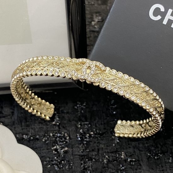 Chanel Quilted Rhinestone Bangle Bracelet