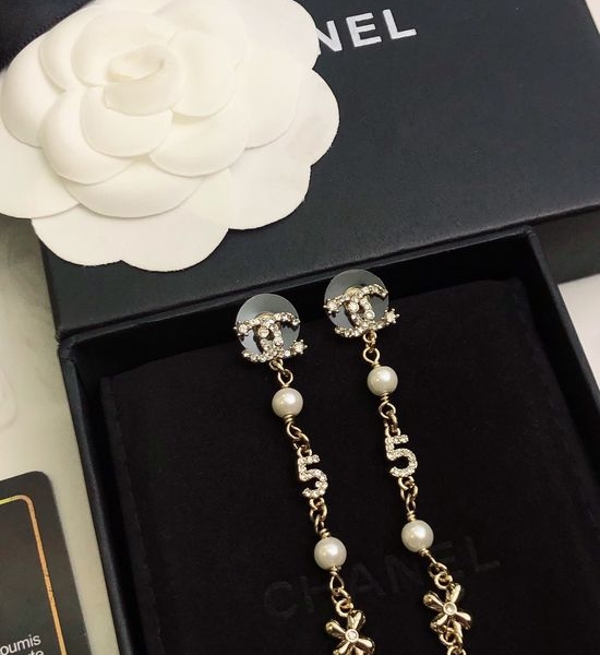 Chanel Elegant Tassel Rhinestone Drop Earrings