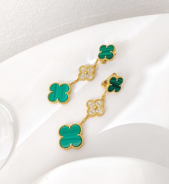 Van Cleef & Arpels VCA Malachite Diamond Inlaid Irregular Earrings
