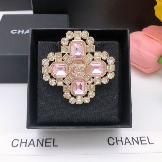 Chanel Pink Crystal Diamond Classic Brooch