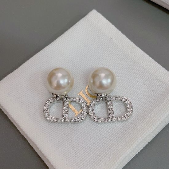 Christian Dior CD Crystal Embellished Pearl Stud Earrings