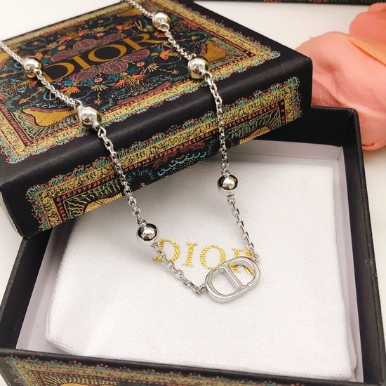 Christian Dior CD Polished Silver CD Pendant Necklace