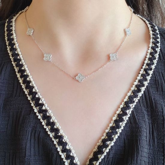 Van Cleef & Arpels VCA Pave Mini Clover Ten Flower Necklace