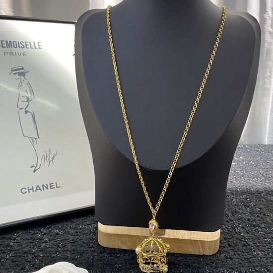 Chanel Cage Pendant Long Necklace with Rhinestone