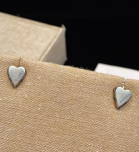 Gucci Heart Shape Vintage Carved Stud Earrings