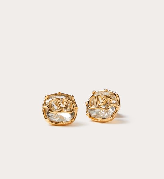 Valentino Vintage Diamond Stud Earrings Silver Needle