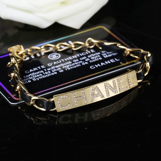 Chanel Gold Plated Bracelet Inlaid Crystal