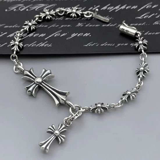 Chanel Cross Pendant Vintage Silver Bracelet