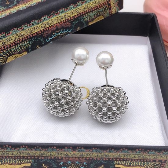 Christian Dior CD Hollow Silver Stud Earrings