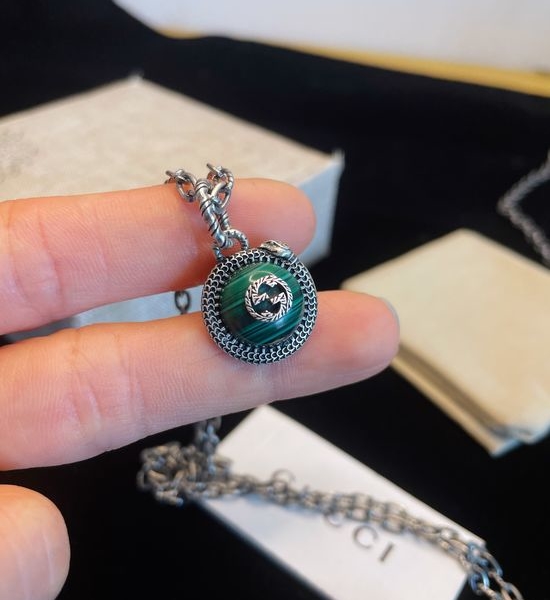 Gucci Malachite Interlocking Pendant Necklace