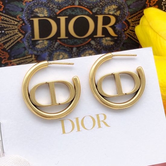 Christian Dior CD Vintage Letter Round Earrings Shiny Crystal