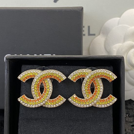 Chanel Colored Diamond Double Letter Stud Earrings