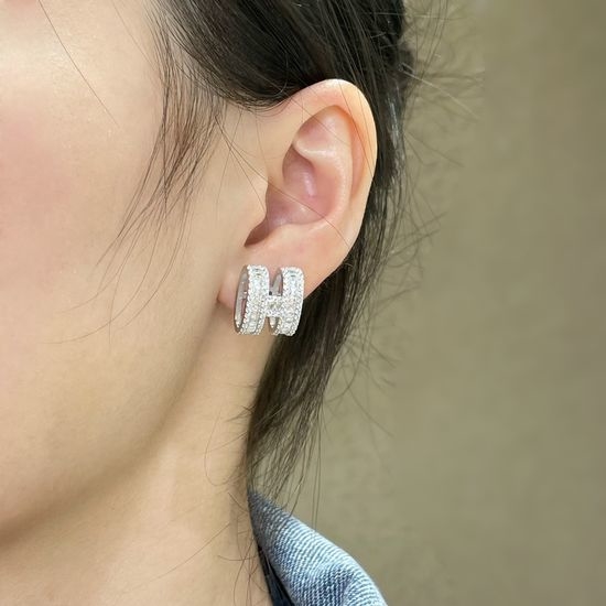 Hermes Full Rhinestone Initial Stud Earrings