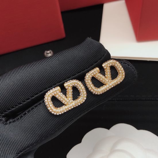 Valentino Diamond-Encrusted V-Shaped Stud Earrings