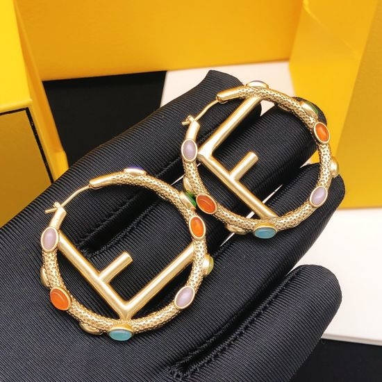 Fendi Round Moon Diamond Colorful Earrings