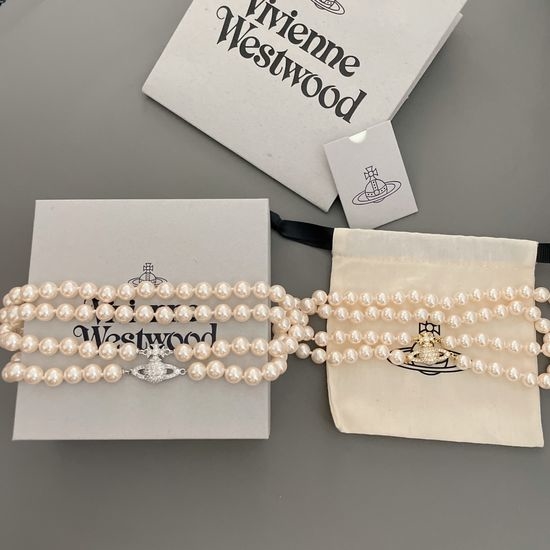 Vivienne Westhood Saturn Double Layer Pearl Crystal Necklace