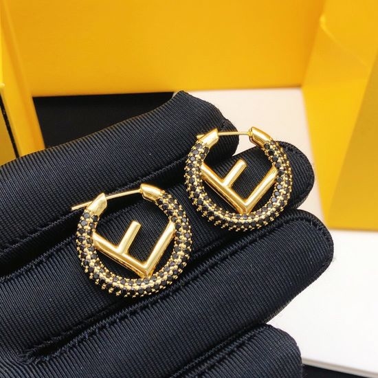 Fendi Round Diamond Inlaid Hook Earrings
