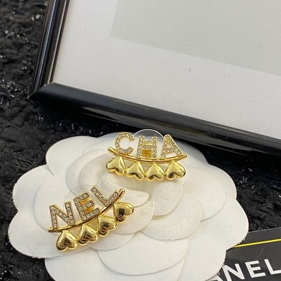 Chanel Asymmetric Heart Letter Stud Earrings