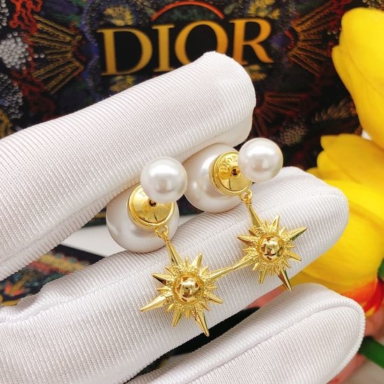 Christian Dior CD Pearl Star Dainty Stud Earrings