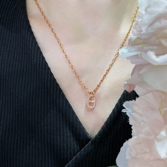 Hermes Full Diamond Pattern Pendant Necklace