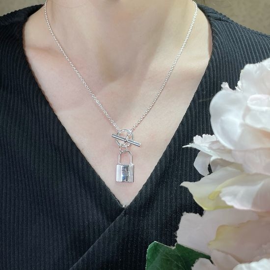 Hermes Sterling Silver Lock Pendant Necklace