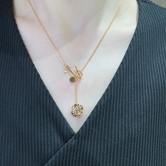 Hermes Coin Pendant Necklace Classic Buckle