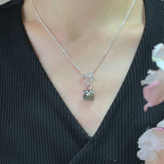 Hermes Sterling Silver Bag Pendant Necklace