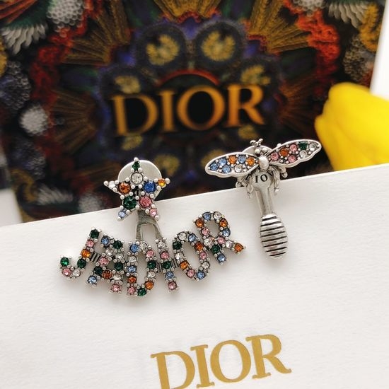 Christian Dior CD Bee Star Colorful CZ Stud Earrings