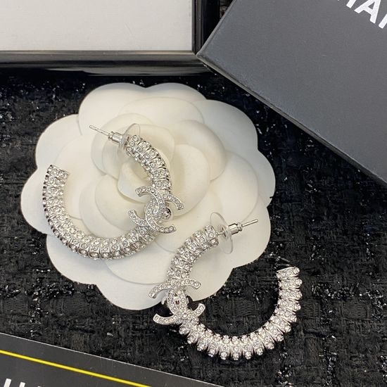 Chanel Rhinestone Hoop Stud Earrings