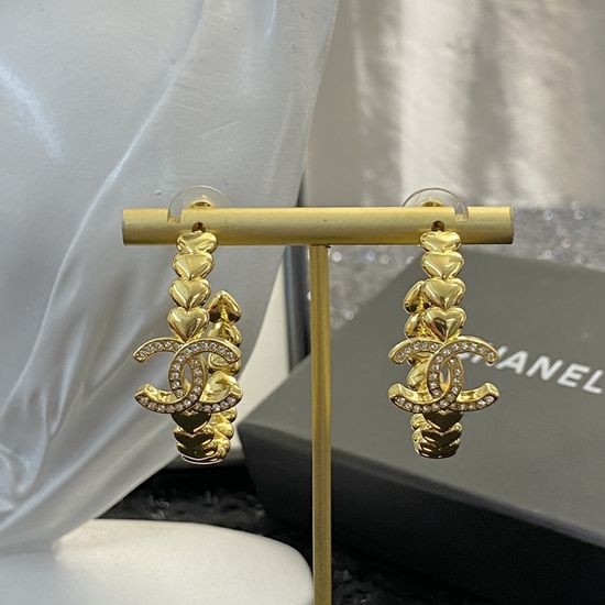 Chanel Rhinestone Heart Drop Earrings