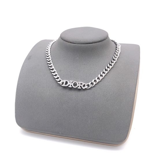 Christian Dior CD Silver Letter Diamond Necklace