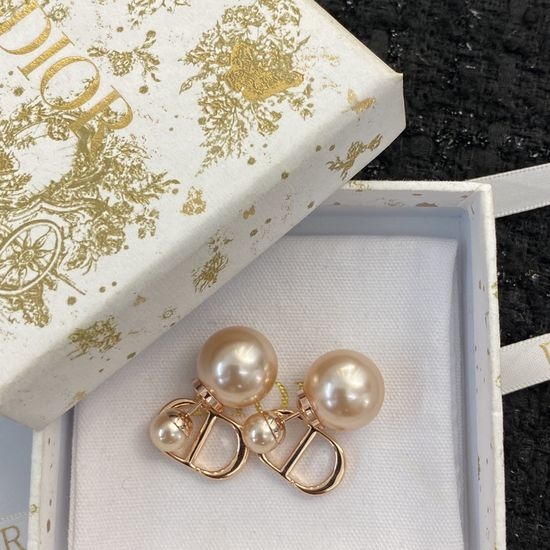 Christian Dior CD Champagne Double Bead Pendant Earrings