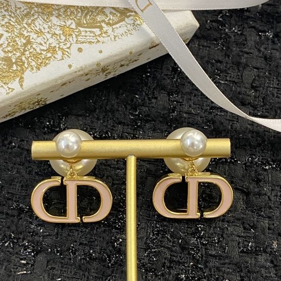 Christian Dior CD Double Pearl Pink Drop Oil Earrings