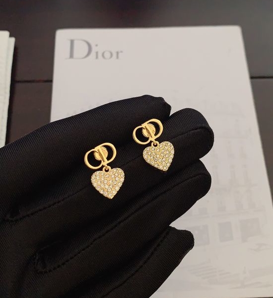 Christian Dior CD Full Diamond Heart Earrings