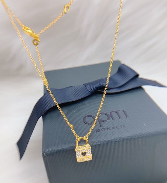 Apm monaco Gold Tone Hollow Heart Lock Pendant Necklace