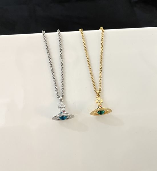 Vivienne Westhood Saturn Necklace with Mint Green Bead