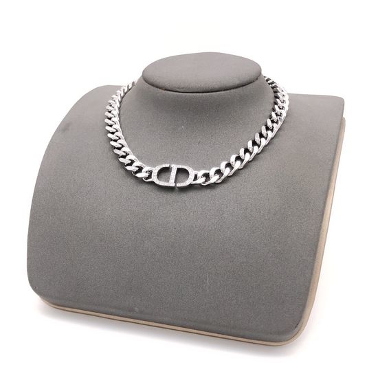 Christian Dior CD CD Diamond Pendant Necklace Silver Chain