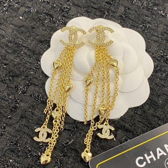 Chanel Double C Heart Tassel Earrings