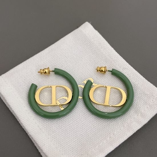Christian Dior CD Enamel Circle Minimalist Stud Earrings
