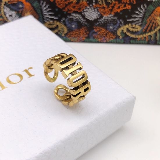 Christian Dior CD Initial Decorated Gold Plated Ring
