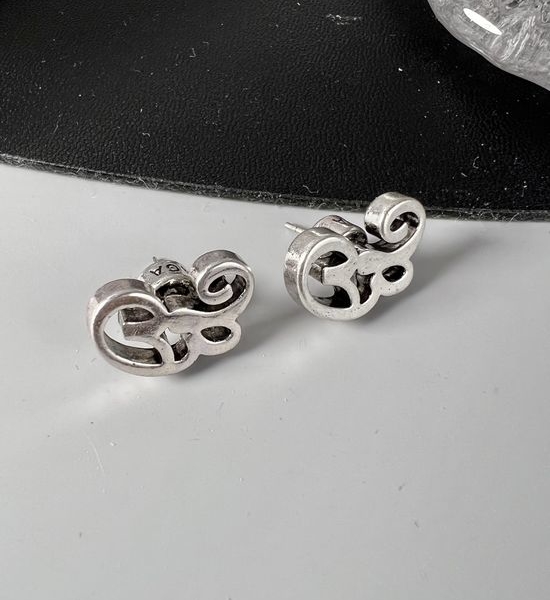 Balenciaga Letter Engraved Brass Stud Earrings