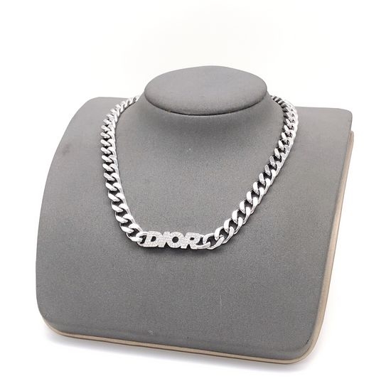 Christian Dior CD Diamond Inlaid Silver Necklace Bracelet Set