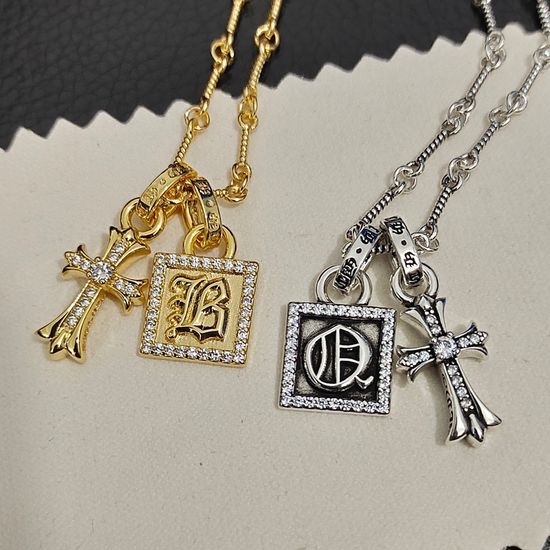 Chrome Hearts Diamond Cross Square Tag Necklace