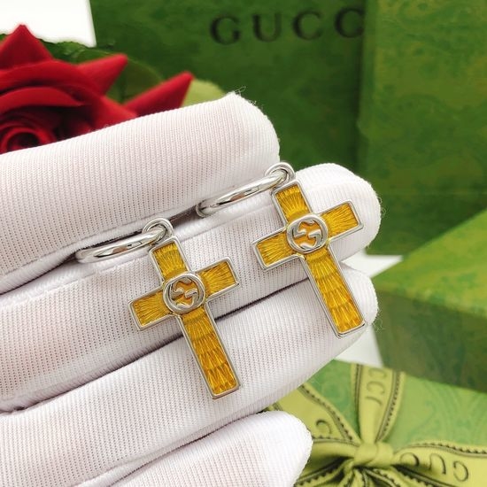 Gucci Cross Design Brass Earrings Classic Jewelry