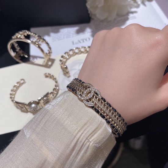 Chanel Leather Wrapped Circle Bangle