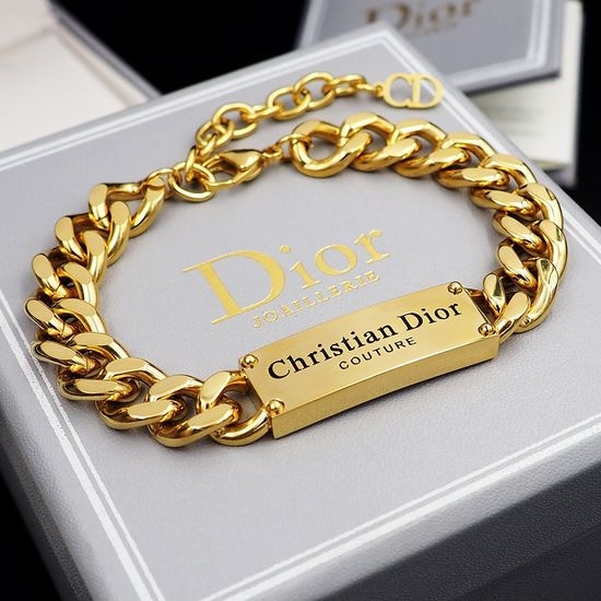 Christian Dior CD Gold Tone Denim Chain Bracelet