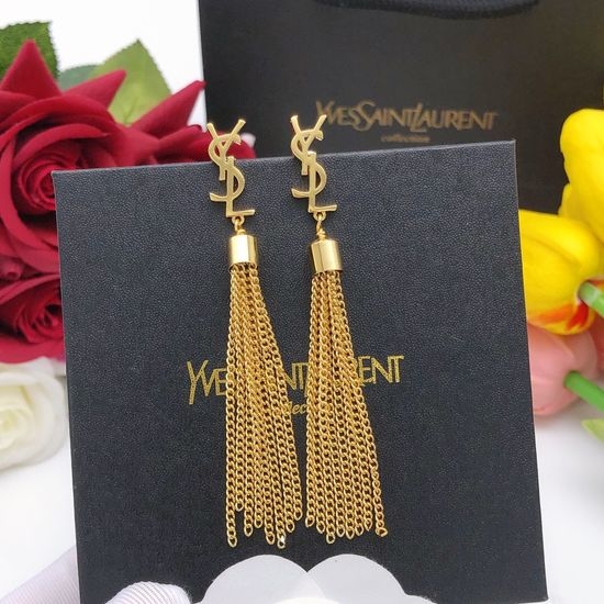 Yves Saint Laurent YSL Brass Tassel Design Stud Earrings