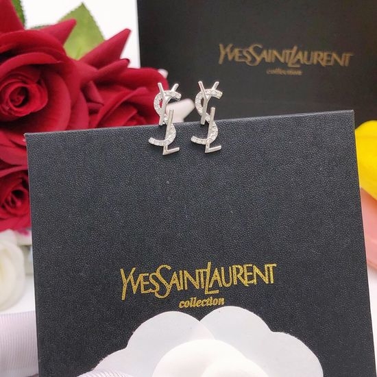 Yves Saint Laurent YSL Mini Letter Stud Earrings Brass Material