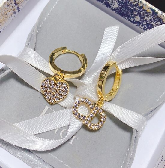 Christian Dior CD CZ Inlaid Heart Hook Earrings Hypoallergenic