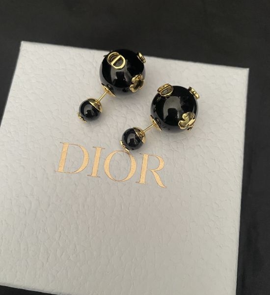 Christian Dior CD Black Bead Bee Metal Stud Earrings